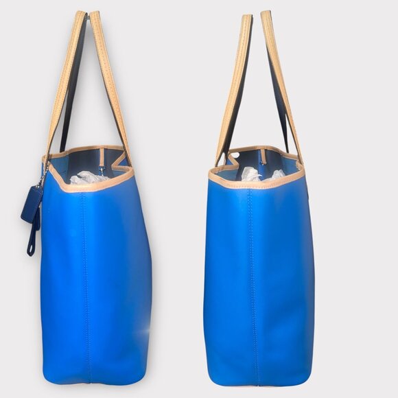 Coach Metro Tote F31326 Blue Leather Tan Trim Shoulder Bag City Shopper Carryall - Picture 6 of 10